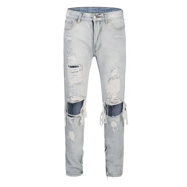 2023 Custom Design Mens Jeans Damaged Denim Trouser Slim Fit Ripped Hole Pants Skinny Jeans Men