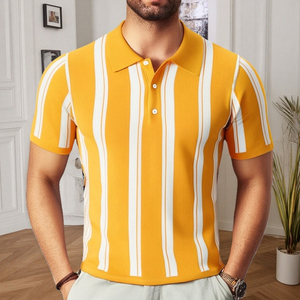 <span class=keywords><strong>Polo</strong></span> de Punto para Hombre con Cuello a Rayas y Botones, Estilo Casual de Verano, Cuello Solapa Delgado de Alta Calidad - Product Image 5