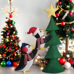 72-Inch Eco-Friendly Penguin Climbing Tree Christmas Figurine Fabric Home Decor Holiday Toy for Gifts