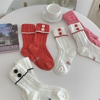Chaussettes mi-mollet en coton pour femme, blanches, à bout sans couture, avec bouton, pour l'automne/hiver