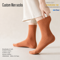Chaussettes pour hommes personnalisées OEM, design personnalisé, chaussettes en coton tricotées, chaussettes décontractées pour le travail, respirantes, chaussettes côtelées classiques pour la vie quotidienne en automne