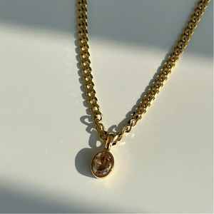 Collar con colgante de circón ovalado sin deslustre chapado en oro de 18 quilates al por mayor de fábrica, acero inoxidable Unisex, proveedor indio directo - Product Image 2