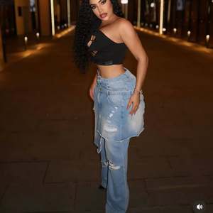 Jeans de Mujer Sexy a la Moda, Estilo Vintage, Holgados, Acampanados, con Grandes Agujeros, Rotos, Transpirables, Casuales, Elásticos y Sueltos - Product Image 3