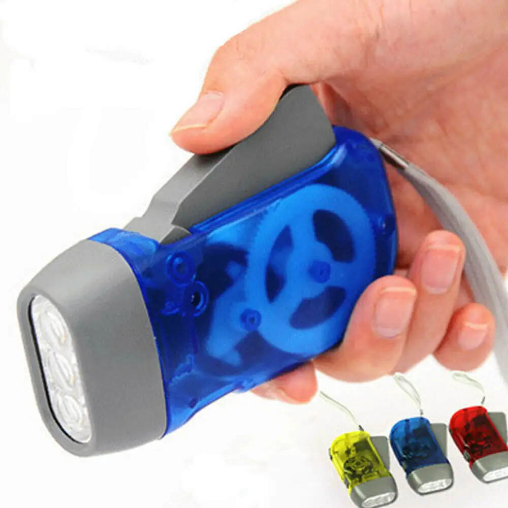 3 LED Hand Pressing Dynamo Flashlight Crank Power Wind Up Torch Light Camp Lamp