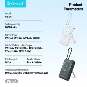 <span class=keywords><strong>Cargador</strong></span> Portátil Magnético de 22.5W y 10000mAh con Cable Integrado y Soporte Metálico, Pantalla LED PB-24, Venta al Por Mayor - Product Image 6