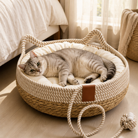 Lit pour chat luxueux amovible en rotin tressé, rembourré, portable, résistant à l'usure, lavable, maison pour chat, fournitures pour animaux de compagnie