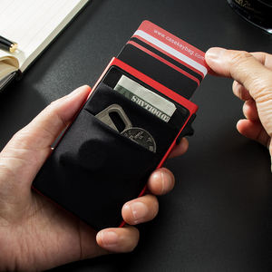 Slim Aluminum Card Holder <b>Wallet</b> Red Black Pop Out Clip Closure 4 Inch Anti-theft <b>RFID</b> Safe for Men Women - Product Image 5