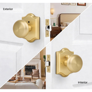 Satin Brass <strong>Door</strong> <strong>Knobs</strong> Interior with Lock, Zinc Alloy Vintage <strong>Gold</strong> Privacy Passage Round <strong>Door</strong> <strong>Knobs</strong> Handles for Bedroom Bathroom - Product Image 2