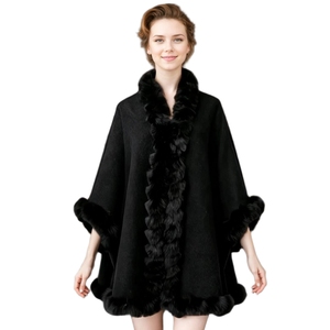 Chales de Piel Sintética de Conejo para Mujer con Ribete de Pelusa, Manga Murciélago Casual, Capa Sólida para Oficina, Trabajo, Hogar y Calle - Product Image 3