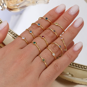 Cincin Batu Permata Perak Sterling 925 Baru 1.2mm Ultra Tipis Berlapis Emas 18K Vermeil 12 Warna Cincin Batu Kelahiran Zirkonia Kubik - Product Image 3