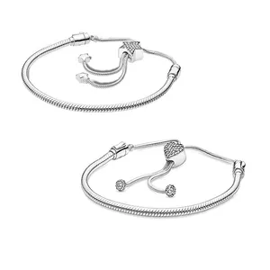 Fábrica al por mayor 925 Plata estrella corazón ajustable serpiente estampado retráctil pulsera mujer regalo joyería de alta calidad
