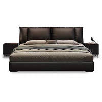 Ensemble de meubles de chambre à coucher en cuir et bois de luxe au design moderne : lit en cuir microfibre moderne, lit double de 1,8 mètre