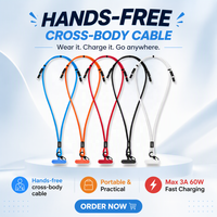 Cordon de téléphone réglable 2-en-1 avec sangle bandoulière et câble de charge USB-C vers C, logo personnalisé, cadeau d'entreprise, vente en gros