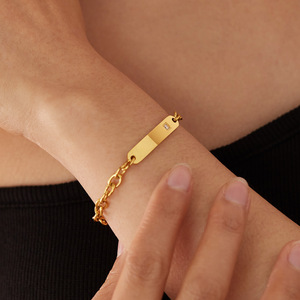 Personalize <b>Bracelet</b> Custom Name Engraving Non Tarnish Fading Gold Blank Charm Stainless Steel Adjustable <b>Bracelet</b> With CZ - Product Image 1