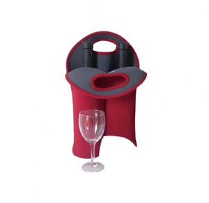 Factory 2-<b>Bottle</b> Wine Carrier Tote <b>Bag</b> Thick Neoprene Travel <b>Cooler</b> Secure Carry Handle Letter Pattern Keeps <b>Bottles</b> Protected - Product Image 2