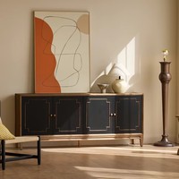 Meuble de salon en bois d'orme massif vintage minimaliste nordique, finition noire mate