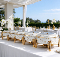 Nouveau Réchaud de Buffet Professionnel 6L en Acier Inoxydable Effet Marbre Blanc Alimenté par Combustible pour Traiteur et Mariages