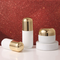 Ensemble d'emballages cosmétiques en verre blanc ovale de qualité supérieure, vente en gros, flacons et pots à crème de luxe vides pour soins de la peau avec couvercles dorés