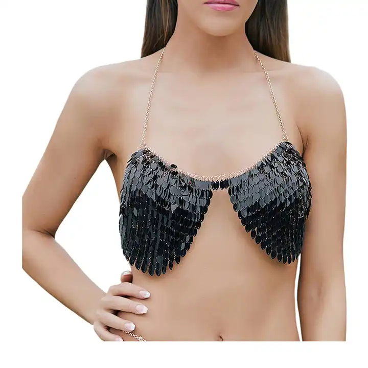 sequin bikini chain top chain bra