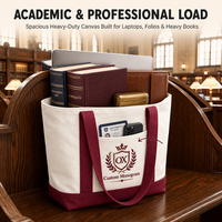 Sac fourre-tout en toile personnalisé avec broderie de blason, sac à main bordeaux avec poche avant pour l'université, les voyages et les trajets quotidiens