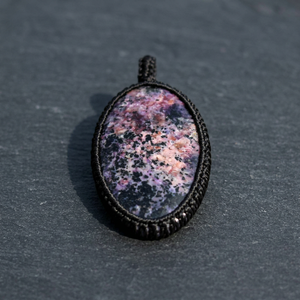 Natural Sugilite Oval Cabochon Pendant <b>Necklace</b> Macrame <b>Cord</b> Wrap Boho Pink Purple Gemstone Jewelry - Product Image 3