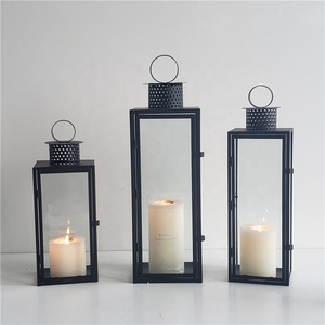 Set di 3 decorativo ha condotto la candela lanterna nero lanterna in metallo per la casa o decorazione di cerimonia nuziale - Product Image 3