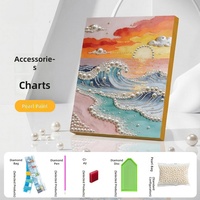 Kit de Peinture Perle DIY Coucher de Soleil Rose Océan Tourbillon Nuage Perle Cœur Météore Toile Acrylique Encadrée Art Mural Cadeau Artisanat