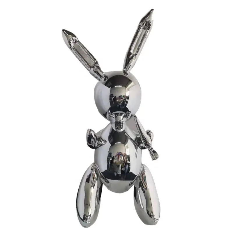 गर्म बिक्री के लिए Polyresin चांदी स्टेनलेस स्टील गुब्बारा खरगोश मूर्तिकला गृह सजावट