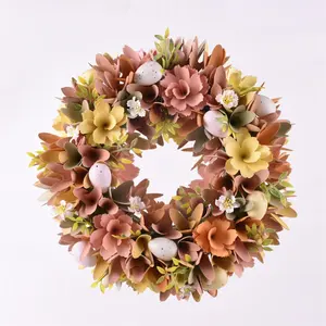 GY BSCI Easter Natural Decoration Yellow Wooden Curl Flower Wreath Spring Decoration Natural Door Hanging Decor