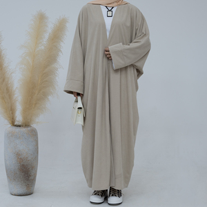 Vestidos Islâmicos Loriya Abaya para Mulheres, Abaya de Inverno com Design de Cardigã <span class=keywords><strong>Kimono</strong></span> e Colarinho Aberto em Tecido de Corduroy, Abaya EID com Abertura Frontal - Product Image 3