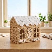 Panier à jouets pour enfants en corde de papier tressée à la main, en forme de maison, décoration de Noël, rangement, accessoires de photographie, décoration de bureau