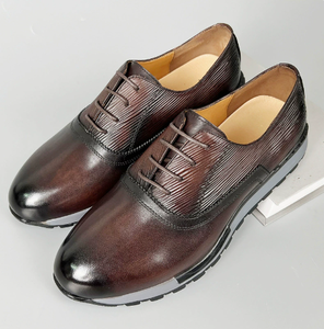 Men's Leather Shoes Coffee Color Low <b>Heel</b> Rubber Sole Handmade Genuine Leather Patchwork Casual Outdoor Wear Size 38-46 - Product Image 5