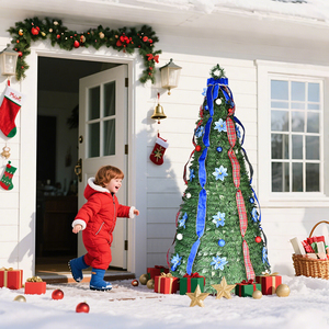 Arbre de Noël en ruban bleu tissé transfrontalier, extensible et pliable, décoration de fête festive, sur pied - Product Image 4