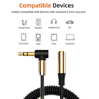 90-Grad-Winkel 3,5mm Stecker auf Buchse AUX-Kabel, Spiralförmiges Twisted-Pair PVC-Verlängerungskabel für Kopfhörer-Audiobuchsen