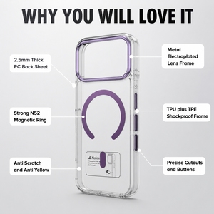 เคสโทรศัพท์แบบแม่เหล็กพร้อมกรอบเลนส์โลหะ สำหรับ iPhone 18 Pro Max 18 Pro วัสดุผสม TPU TPE PC ใส ป้องกันแรงกระแทก ขายส่ง - Product Image 3