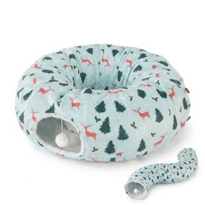 Lit pour <span class=keywords><strong>chat</strong></span> en peluche douillet et chaud, pliable, avec tunnel et grotte, en forme de sapin de Noël, avec balle de jeu interactive, nouveauté festive, vente en gros directe usine - Product Image 1
