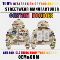 Fabricant OEM ODM de vêtements coupés et cousus sur mesure, avec patch brodé camouflage, sweat à capuche zippé 100% coton, échantillonnage rapide disponible