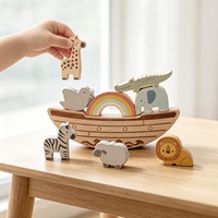 Jeu d'empilage et d'équilibre en bois Montessori, bateau Arche de Noé, blocs arc-en-ciel animaux, jouets éducatifs pour tout-petits et enfants