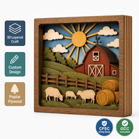 Boîte à souvenirs rustique personnalisée avec scène de ferme et grange |   Paysage en contreplaqué de peuplier multicouche découpé au laser, motif balles de foin de mouton