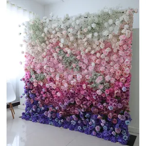 E12 Wedding Photography Beauty Salon Decor Autumn Colors Ombre Fall Silk Rose Flower Walls Backdrop Panel Artificial Flower Wall