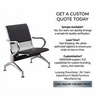 Chaise d'attente aéroportuaire 2 places, siège rembourré en PVC noir, accoudoirs en acier chromé laminé à froid, panneau perforé, vente en gros pour cliniques