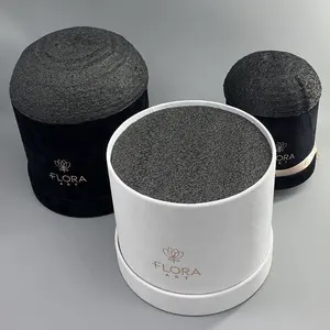 Custom made luxury velvet round tube floral boxes with black foam dome inside