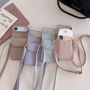 Étui de téléphone portable de portefeuille de sangle de collier de croix de poche de carte en cuir de luxe pour l'iPhone 17 Pro Max - Product Image 2