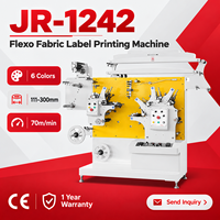 Machine d'impression d'étiquettes textiles flexo 6 couleurs JR-1242, largeur max. 140 mm, 70 m/min, certifiée CE, fourniture d'usine, garantie 1 an