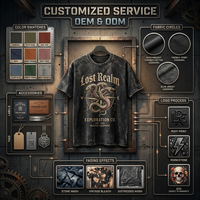T-shirts en coton pour hommes, style streetwear, coupe oversize à épaules tombantes, effet délavé et vieilli, design imprimé personnalisé, vente en gros