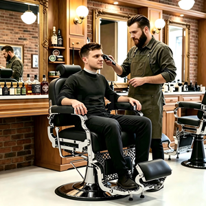 Sillón de Barbería Moderno de Cuero PU Negro, Hidráulico, Reclinable, Giratorio 360°, Mueble para Salón y Hogar, Silla para Cortar el Cabello - Product Image 2