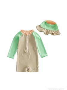 Ensemble <span class=keywords><strong>de</strong></span> maillots <span class=keywords><strong>de</strong></span> <span class=keywords><strong>bain</strong></span> à manches longues pour bébés garçons, à rayures colorées, protection solaire, avec bonnet - Product Image 4