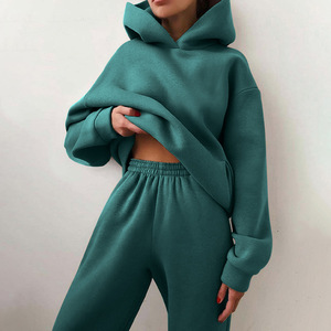 Conjuntos deportivos de forro polar para mujer, Sudadera con capucha y pantalón largo, ropa activa, chándal de dos piezas - Product Image 5