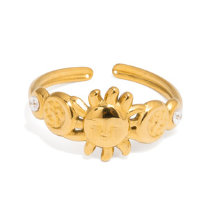 Sun <b>Moon</b> Face Zircon Open <b>Ring</b> 18K Gold Plated Stainless Steel Unisex Jewelry Gift - Product Image 5