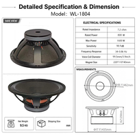 Haut-parleur audio professionnel large bande de 18 pouces, 250 W, haute puissance, pour système de sonorisation KTV, conférences et musique d'ambiance